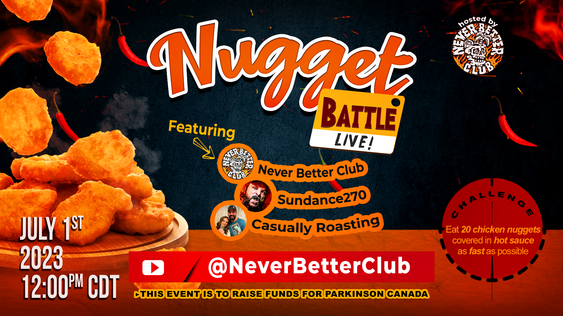 Nugget Battle! LIVE! To benefit Parkinson Canada – FEATURING Casually Roasting and Sundance270